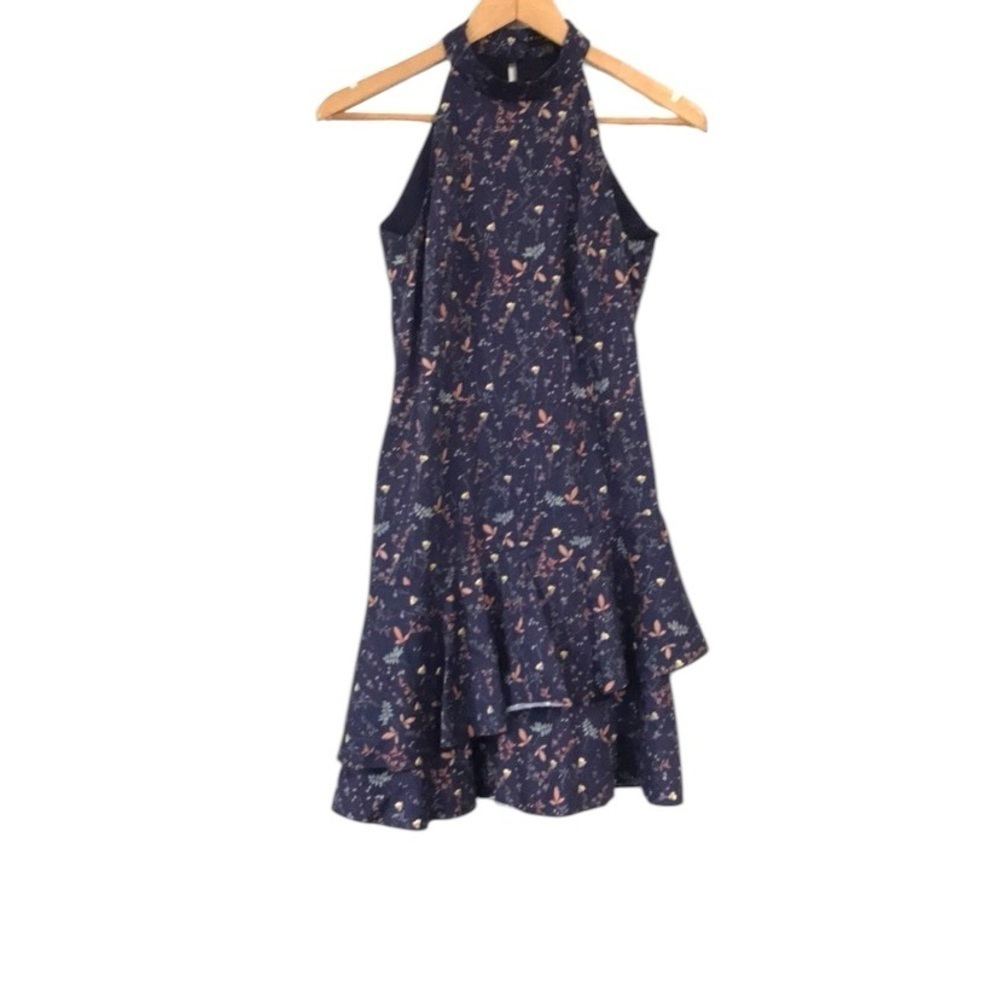 Massimo Fabbro Italy halter top ruffle hem floral dress size 2 blue